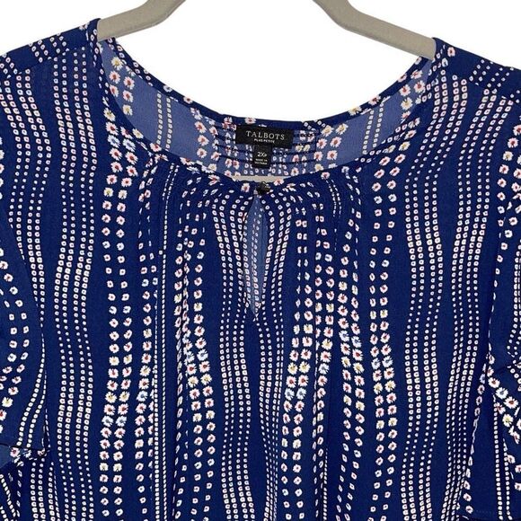 Talbots FLORAL STRIPE TOP Blouse Size 2Xp Navy  EUC - Picture 3 of 9